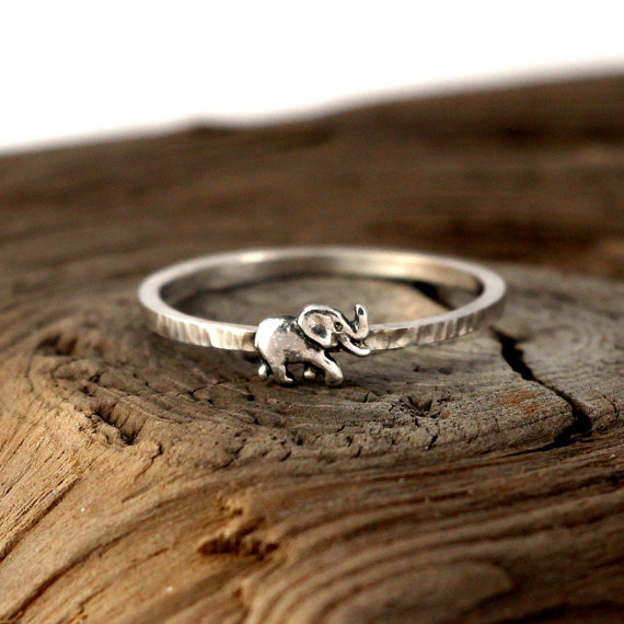 Elephant ring sterling silver. Tiny sterling silver ring, stacking ring, hammered band ring
