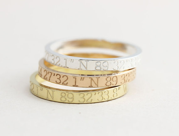 Coordinates Ring / Latitude Longitude Ring / Personalized Latitude Longitude Jewelry / Location Ring / stamped ring / personalized ring. FT1